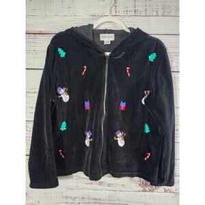 Vintage Black  Bellepointe Christmas Velour Zip Up Jacket Size Large